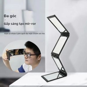 Gương Nhỏ Gọn Bốn Mặt Có Thể Gập Lại Nhiều Góc Gương Trang Điểm Để Bàn Di Động Kính Đen + Chất Liệu ABS Để Chăm Sóc Vẻ Đẹp DIY