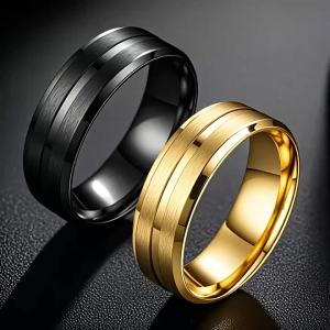 Fashion 8mm Mens Black Tungsten Wedding Band Rings Black Groove Beveled Edge Engagement Ring for Mens Valentine Gifts Jewelry