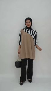 Tunik Nayla Nonyfashion Lengan Panjang Motif Salur Warna Abu-Abu 161