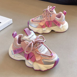 Girls Running Shoes Soft Bottom Dad Sneakers Breathable Mesh Upgraded Version Spring 2025 Anti-Slip Wear-Resistant Childrens Footwear