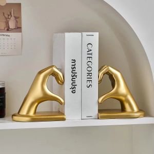 Golden ตกแต่ง Bookends สําหรับชั้นวางหัวใจมือหนังสือประติมากรรมความงามตกแต่งสําหรับห้องนอนห้องนั่งเล่น Apartment Bookshe