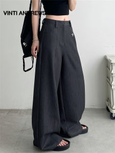 High Waist Black Slim Wide Leg Trousers