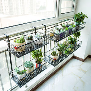 Double-Layer Balcony Railing Plant Stand Indoor Hanging Decorative Iron Art Plant Holder Multi-Functional Metal Frame Structure