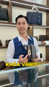 Túi Da Nam Cầm Tay Đeo Chéo GENCE RB16 Da Bò Khóa Vân Tay Cao Cấp Màu Nâu