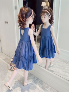 Girls Summer Sleeveless Dress Fashionable Korean Style Childrens Halter Skirt Little Girl Mid-Toddler Princess Dress