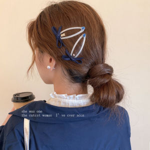 กิ๊บติดผมรูปผีเสื้อสีน้ำเงินสไตล์เกาหลีสำหรับผู้หญิง กิ๊บติดผมสไตล์เกาหลี ตกแต่งด้วยคริสตัล ทรงหางม้า ด้านข้าง ด้านหน้า ด้านข้าง ด้านหน้า