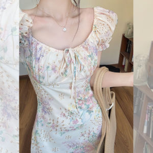 BUYUYAFAN | Elegant French Style Embroidered Floral Dress Womens Bubble Sleeve Slimming Long Dress Spring Summer Commute High Waist H Version