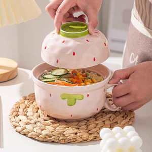Bát Đựng Mì Ăn Liền Bằng Gốm Sứ Có Nắp Trang Trí Hoạt Hình Phong Cách Nhật Bản Dành Cho Nữ Sinh Viên Dùng Tại Ký Túc Xá