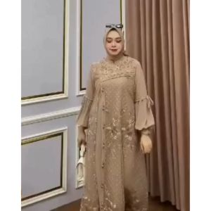 CLARISA dress gamis brokat terbaru 2025 lebaran viral wanita kondangan gaun pesta mewah elegan Ceruty Babydoll Mix Tille Garden Aplikasi Payet Mutiara Mix Swarovski
