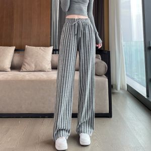 กางเกงขายาวทรงตรงเอวสูงทรงหลวมสบายๆ สำหรับผู้หญิง ทรงเข้ารูป ทรงหลวม กางเกงขายาวทรงตรงลายทาง ฤดูใบไม้ผลิ 2024