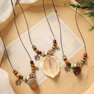 Long Natural Plant Fruit Necklace Forest System Retro Art Oak Nut Pendant Small Sweater Chain Ethnic Style Accessories