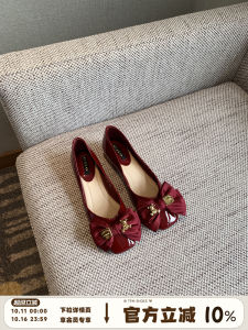 Sweet Versatile Fashionable Butterfly Knot Flat Heel Womens Shoes Spring 2025 PU Leather Low Block Heel Square Head Slip-On