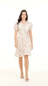 Krizia Puff Sleeves Overlap Flounce Hem Dress