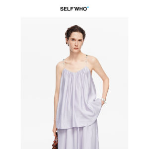 Acetate Blend Colorful Stone Woven Loose Pleated Sleeveless Vest
