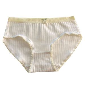 Macaron White Background Light Color Cute Rabbit Young Adult Underwear Mid Waist Color-Contrasting Stripe Cotton Crotch Breathable Student Briefs