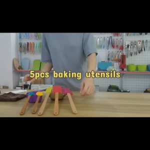 SPATULA SUTIL SODET  MASAK KAYU  WEARNA SILICONE 5 IN 1 DENGAN BOX SATU SET