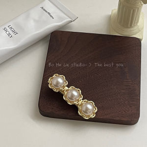 French-Inspired Gold Edged Pearl Hair Clip Duckbill Clip Elegant Hair Accessories One-Row Edge Clip Fresh out Original Design