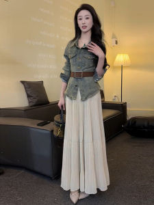 Elegant Slimming Jean Jacket Half Skirt Set