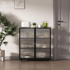 Portable Light Luxury Modern Minimalist Changhong Glass Sideboard Cabinet Small Apartment Iron Restaurant Kitchen Tea Cupboard