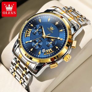 OLEVS Casual Watch For Men Waterproof Original New 2025 Chronograph Multifunction Stainless Steel Strap Luminous Calendar Multi Function Chronograph