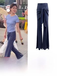 กางเกงโยคะลำลองสำหรับผู้หญิง ทรงสลิมฟิต ยางยืด เอวสูง กางเกงขายาว แขนยาว ทรงหลวม ลำลอง สีพื้น