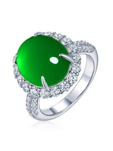 AILEQ | Genuine Agate Jade Green Egg Face Silver Ring