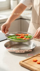 Set Khay Kèm Vỉ Lưới Lọc Dầu Chất Liệu Inox 304 Cao Cấp Size 20cm
