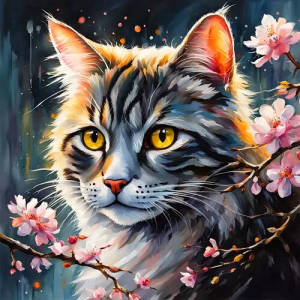 Huacan Diamond Painting Cat Diamond Mosaic Plum Blossom Animal Flower New Collection 2025 Wall Decor