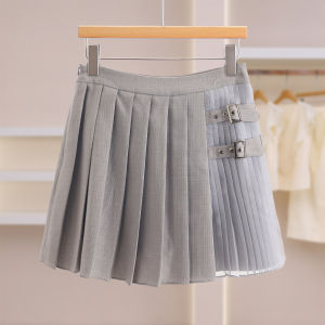 Design Sense Metal Buckle Pleated Skirt Mini Dress