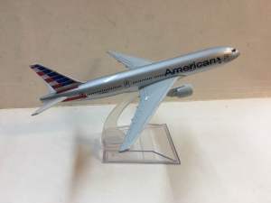 FLS American B777 Diecast Metal Airplane Collection with Stand for Display Miniature Aircraft Vehicle Models Home Shop Office Decoration Table Desktop Decor Collectible Gift Items Novelty Vintage Ornamental Educational Toys Boys Girls Planes Small
