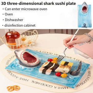 Fun Japanese beach shark ceramic sushi serving plate with soy sauce rack fruit storage exquisite table decoration tableware