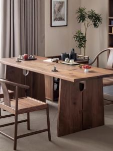 Full Solid Wood Large Board Table Middle Ancient Style White Basswood Dining Table Tea Brewing Table Sofa Back Chinese Style Long Workbench Desk Chair