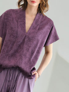 COCOBELLA | Embroidered Brocade Silk Chinese Style Short Sleeve Shirt