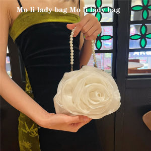 Retro Pearl Handbag Tea Rose Bride Bag Festival Party Small round Crossbody Bag Elegant Lady Chinese Style Handheld Bag