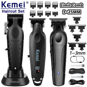 Kemei KM-2296/2293/2299 Professional All Black Men Hair Clipper Set Rechargeable Electric Razor For Haircut Original Kit