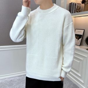 ROMON | Lormen Mens Mid-High Collar Thickened Knitted Sweater Casual Winter Fashion Warm Base Layer Leisure Style Polyester Blend