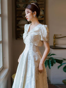 New Chinese Style Engagement Dress Registration Slim White Dress Bride Evening Gown Banquet Adult Ceremony Birthday Dress Female