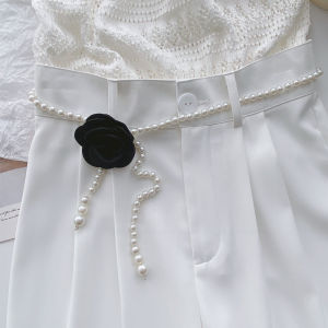 Sweet Black and White Flower Imitation Pearl Necklace Waist Chain Waist Tight Chain Belt Skirt Decoration Waist Seal Multi-Purpose