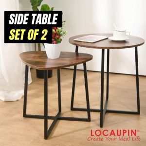 Locaupin SET OF 2 Minimalist Living Room Simple Modern Wooden Side Coffee Table Storage Organizer Stylish Bedside Table