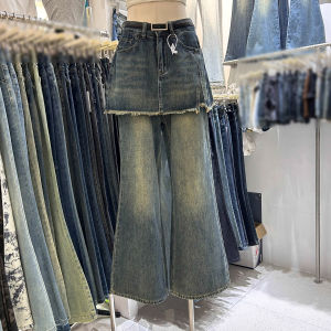 Quần Jeans Denim Ống Rộng Cạp Cao Cho Nữ Quần Jeans Denim Thiết Kế Thu Xuân 2025 Có Chiều Dài Cổ Điển