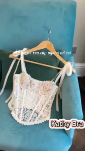 H22 [SẴN] Áo Kiểu Corset Ren Hoa KATHY BRA Cột Dây Vai Định Hình Dáng Xinh Có Gọng Không Mút