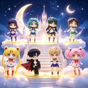 Bandai | 1/8pcs Hot Anime Figuarts Qposket Collection Toys Sailor Moon Cosmos Tsukino Usagi Eternal Sailor Moon Action Figures Model Gift