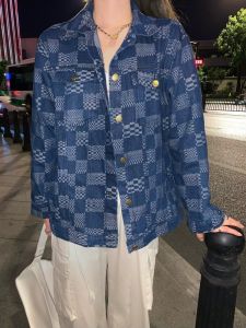 Korean Style Black Checkered Retro Denim Jacket Women Student Small Size Hong Kong Style Matching Jacket Top Trendy Polo Collar Single Button