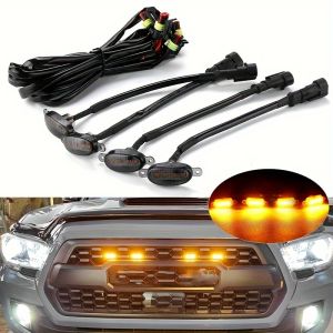 4Pcs/set Car LED Grille Light Yellow Amber Lights Universal Front Grille Running Lights Wire Fog Lamps Modify Cars Accessories