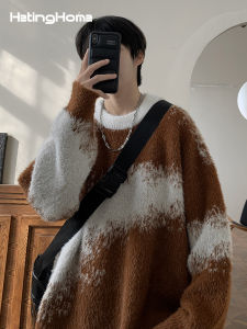 Hetinghome Gentleman round Neck Knitwear Loose Mens Style Couples Lazy American Retro Style Casual Leisure Fashion