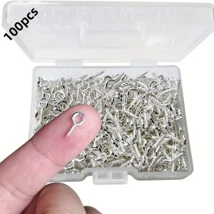 100pcs Mini Screw Eye Pin Pegs 8 X 4mm Hooks Self-Tapping Screws for Arts & Crafts Cork Top Bottles DIY Jewelry Making (Silvery)