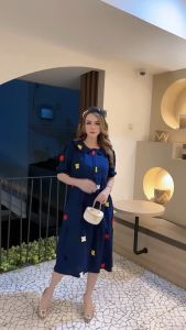 Daster Midi Susun Crinkle Pompom Bintang & Dress Crinkle Pompom