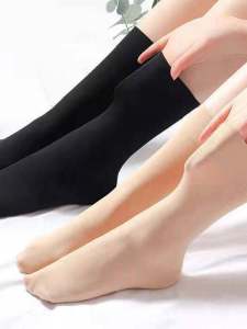 ถุงเท้าผ้ากำมะหยี่หนาสำหรับผู้หญิงในฤดูหนาว ถุงเท้าสั้นแบบปากกว้าง ถุงเท้าผ้ากำมะหยี่เนื้อนุ่ม สีดำ สีเนื้อ สวมใส่สบาย