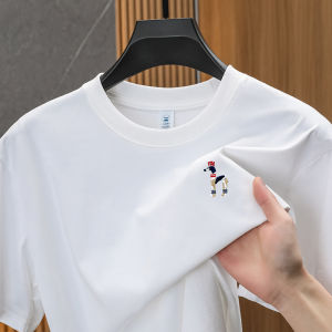 Áo Thun Nam Cổ Tròn Mùa Hè Thương Hiệu Cao Cấp Thêu Cotton Tay Ngắn Thông Thường Thoáng Khí Thời Trang Hàng Đầu