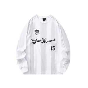 SuaMoment Printed Loose Long Sleeve T-Shirt Mens Spring Autumn Fashion Brand Casual American Style round Neck Stripe Top